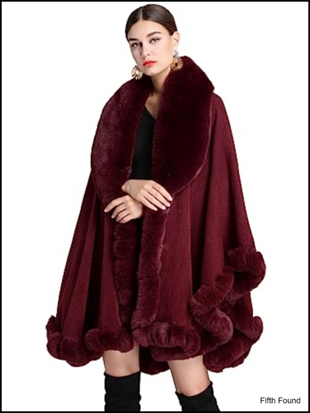 Faux Fur Poncho Shawl Wrap Cape with Collar for Evening Wedding